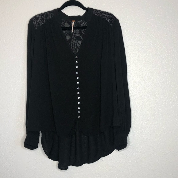 Free People Tops Free People Black Sheer Button Up Blouse Poshmark